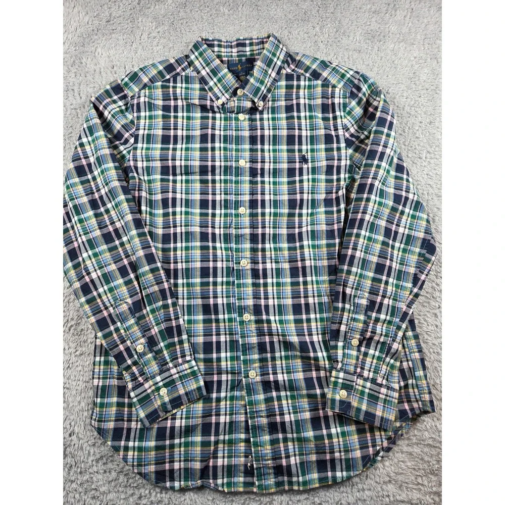 Ralph Lauren Button Down Shirt L 14-16 Multi-Color Kids Plaid Long Sleeve Pony